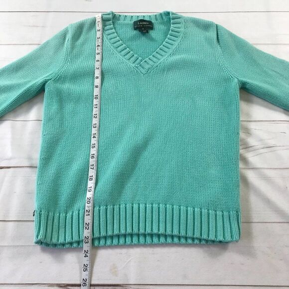 Lauren Ralph Lauren Women Light Blue Knitted Pullover V-Neck Sweater Medium - Picture 6 of 8